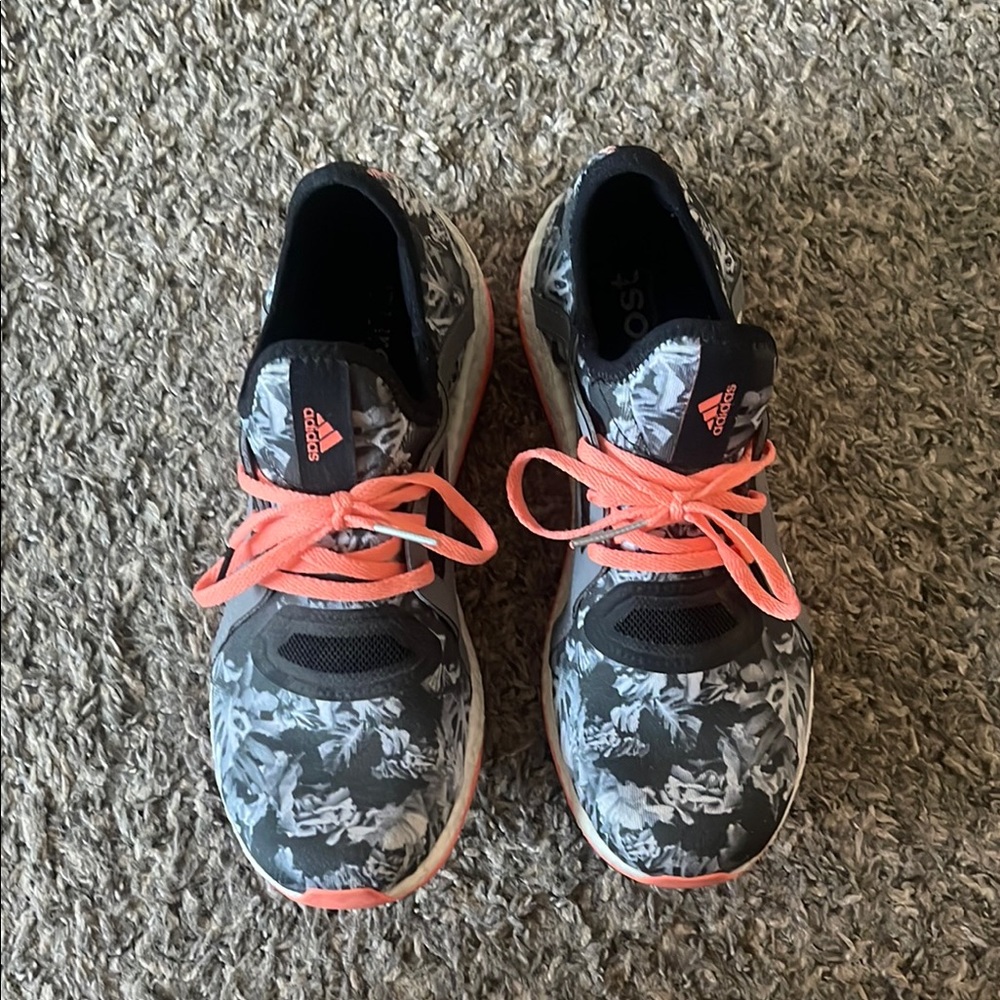 Adidas Women's Black and Pink Floral Athletic Shoes